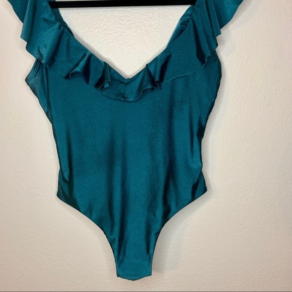 Tahari peacock teal ruffle one piece bikini small - Picture 3 of 10
